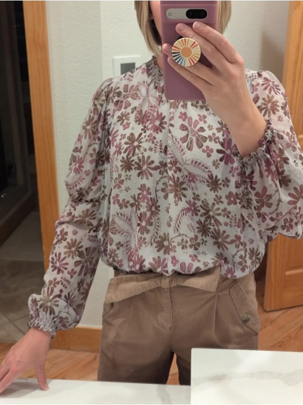 Free People Clarissa  Lilac Floral Long-sleeve Blouse NWOT Summer Reversible  S